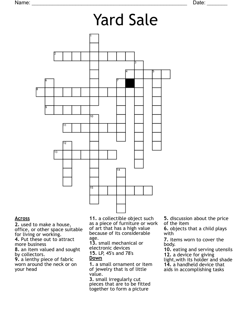 Yard Sale Crossword