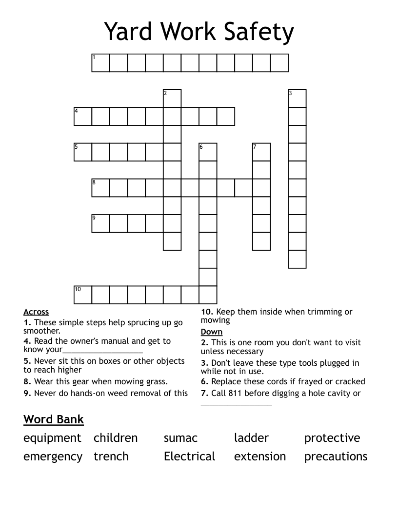 Yard Work Safety Crossword