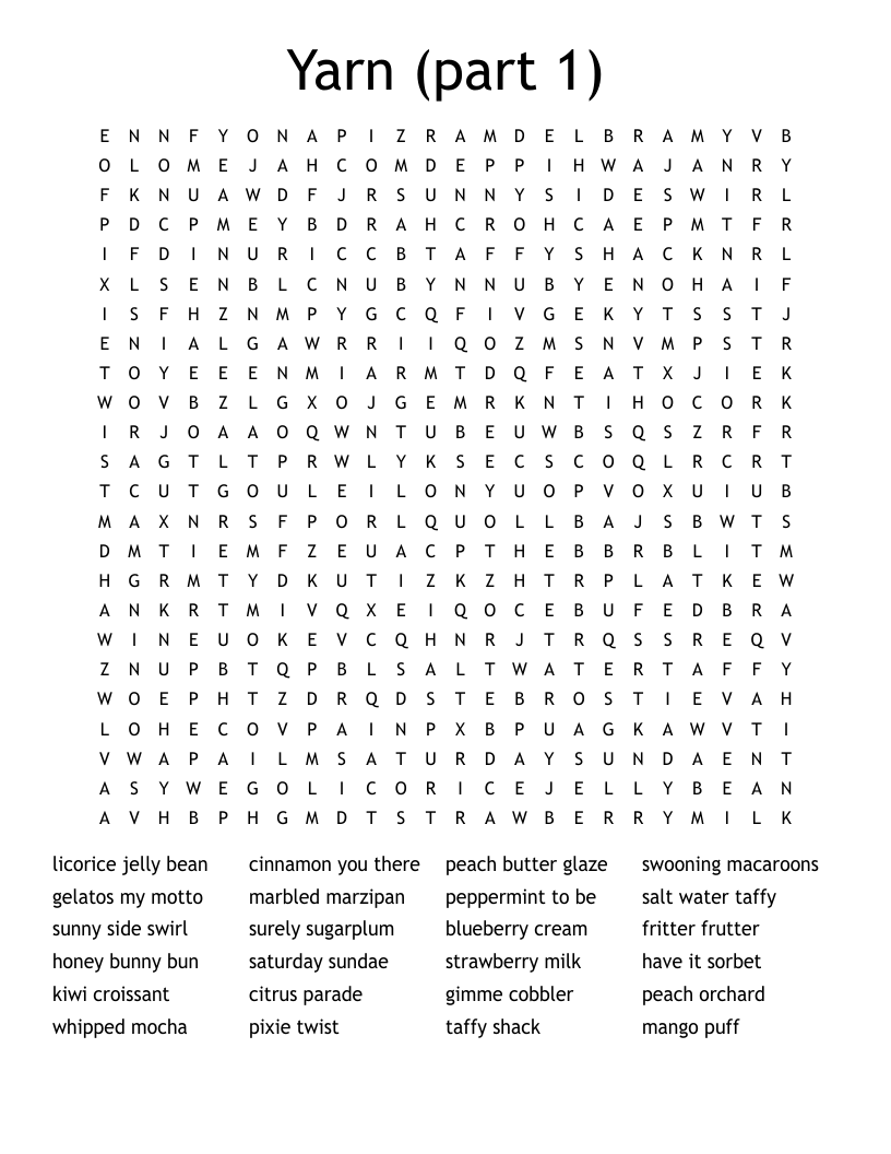 Yarn (part 1) Word Search