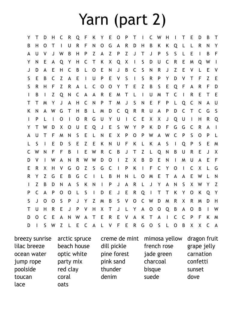 Yarn (part 2) Word Search