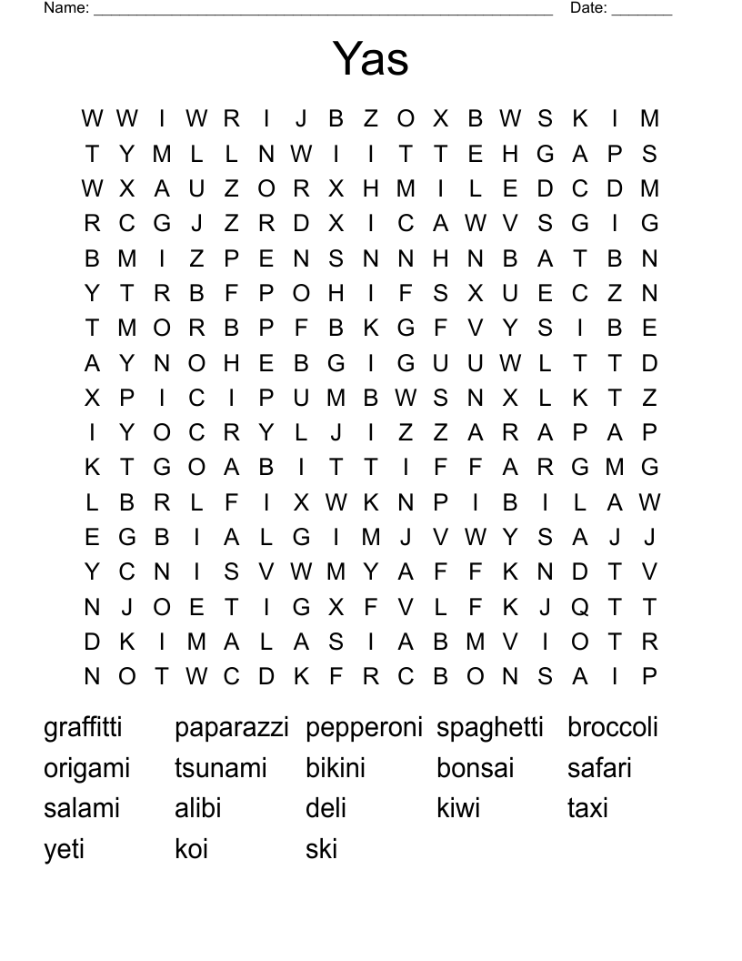 Yas Word Search