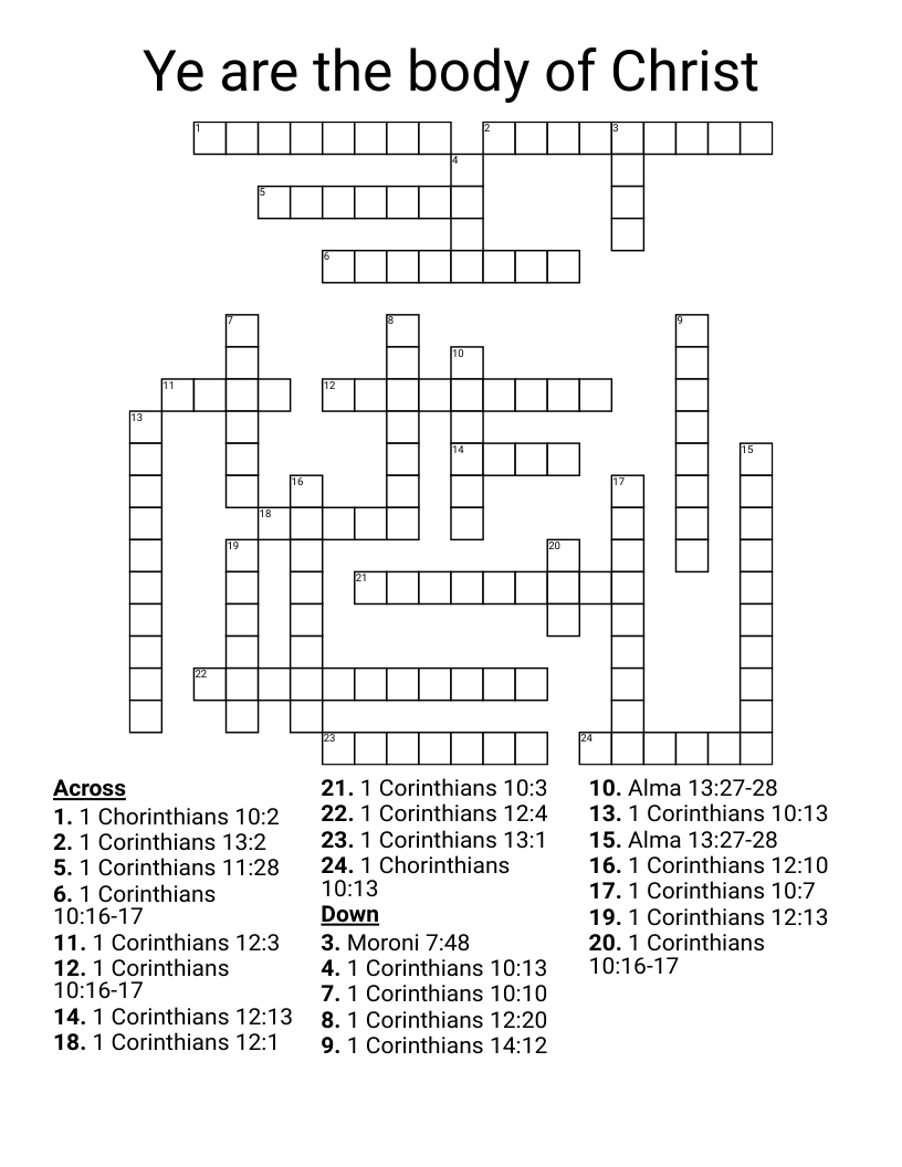 Ye are the body of Christ Crossword
