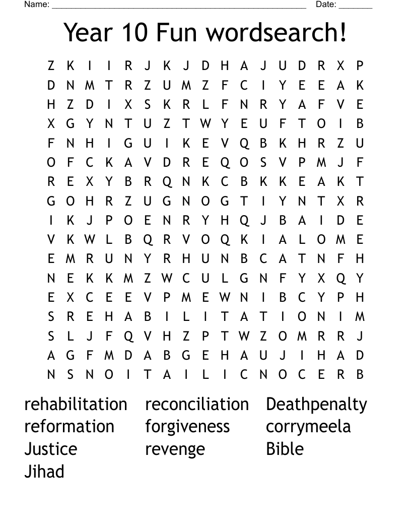 Year 10 Fun wordsearch!
