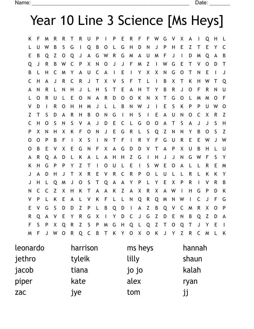 Year 10 Line 3 Science  [Ms Heys]  Word Search