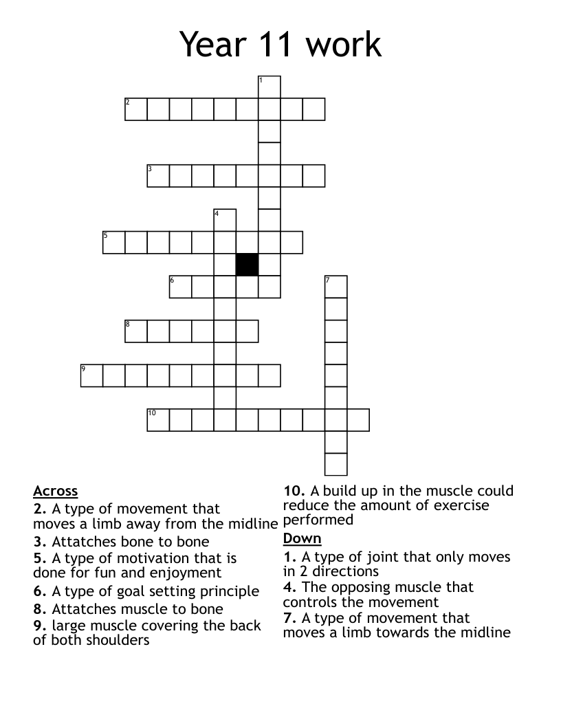 Year 11 work Crossword