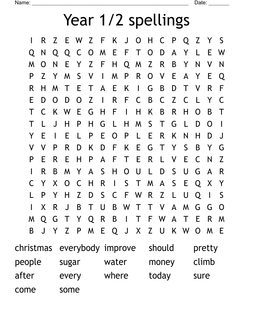 Year 1/2 spellings Word Search