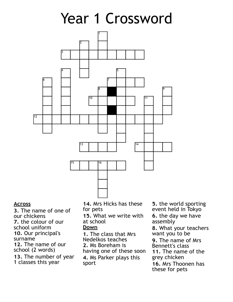 Year 1 Crossword