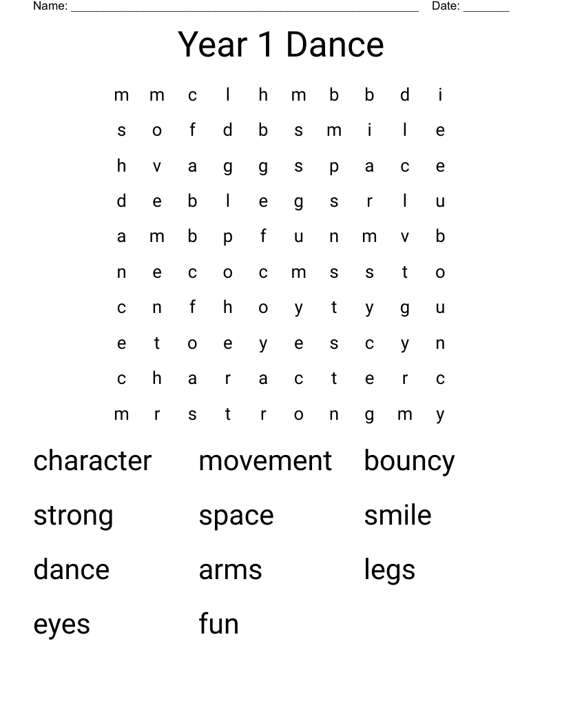 Year 1 Dance Word Search
