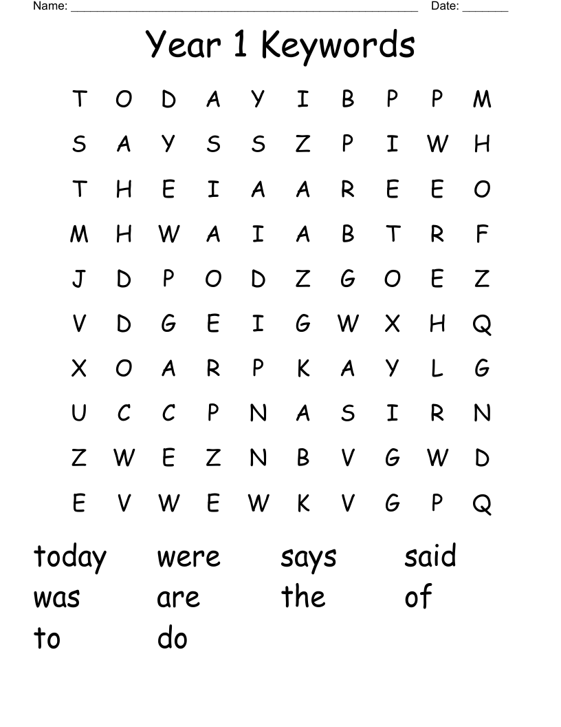 Year 1 Keywords Word Search
