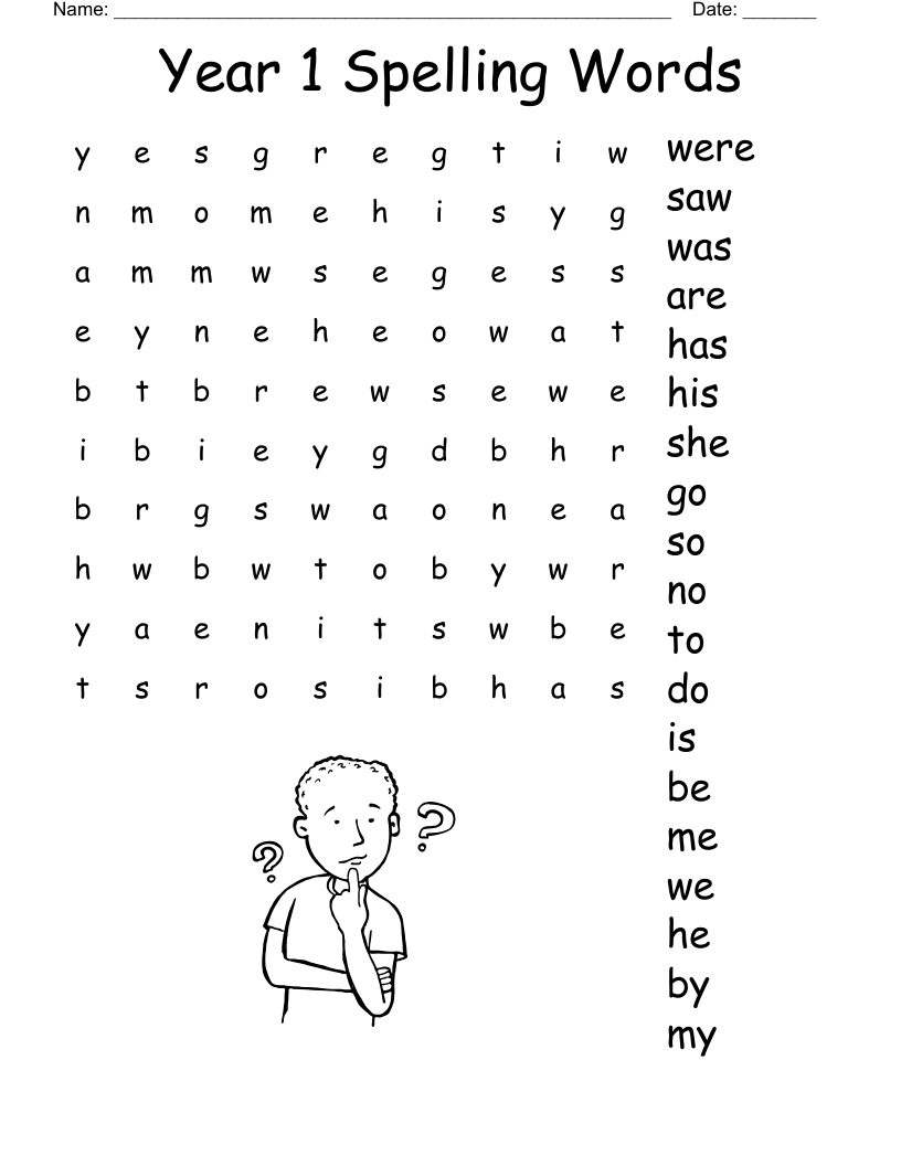 Year 1 Spelling Words  Word Search