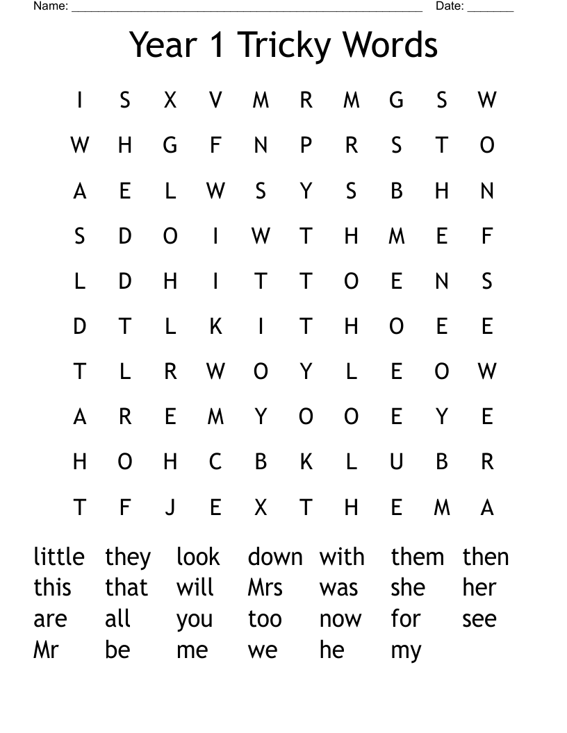 Year 1 Tricky Words Word Search