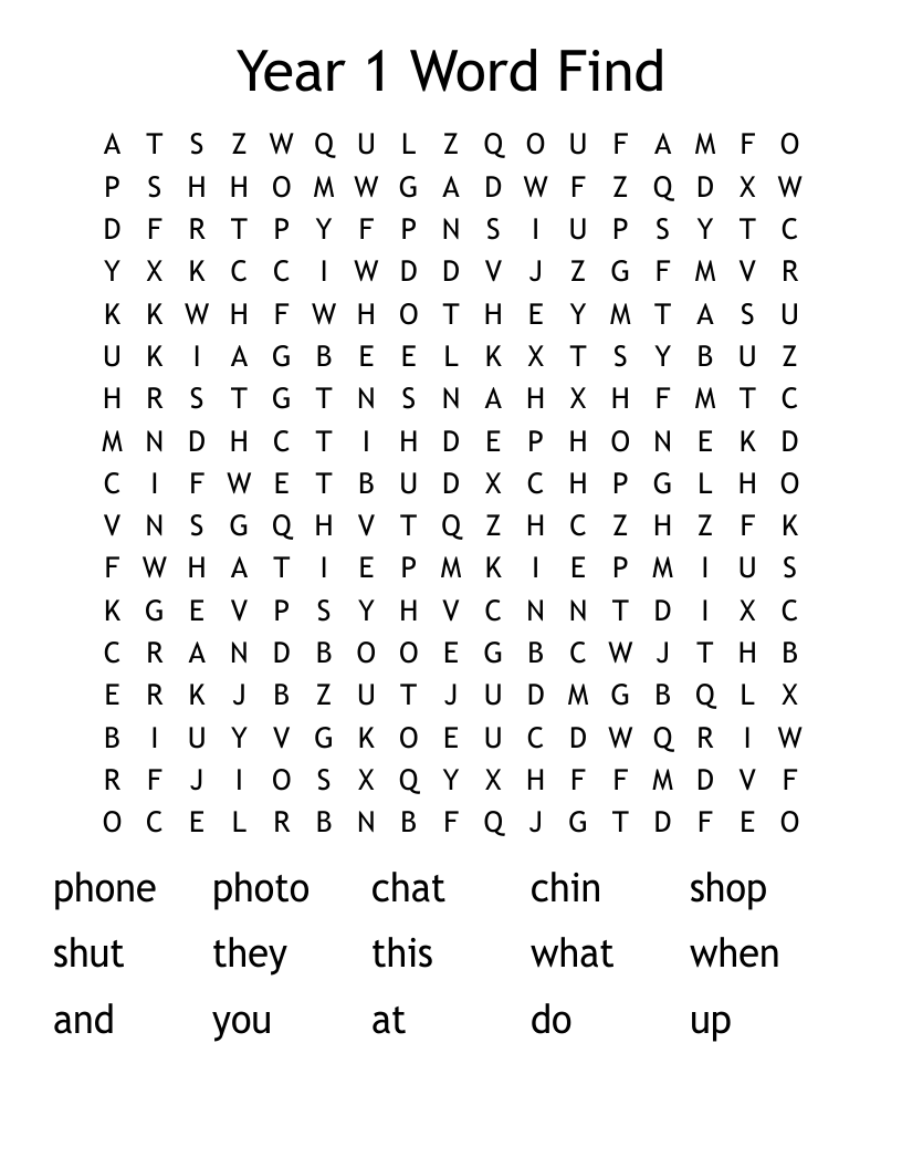 Year 1 Word Find Word Search