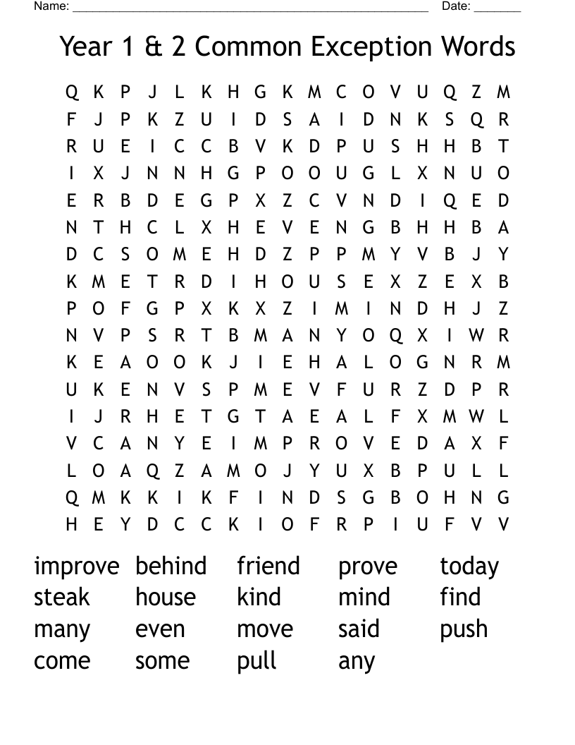 Year 1 & 2 Common Exception Words Word Search