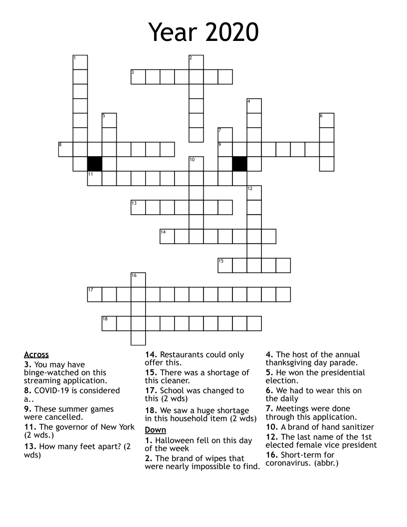 Year 2020 Crossword