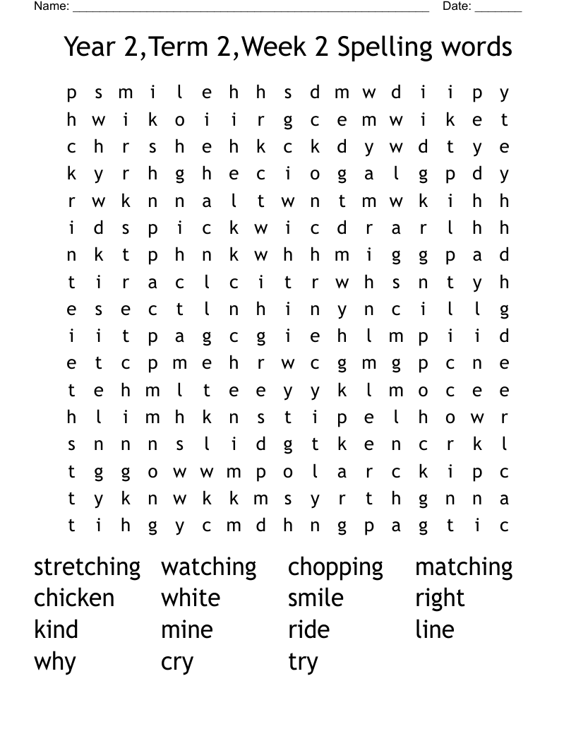 Year 2,Term 2,Week 2  Spelling words Word Search