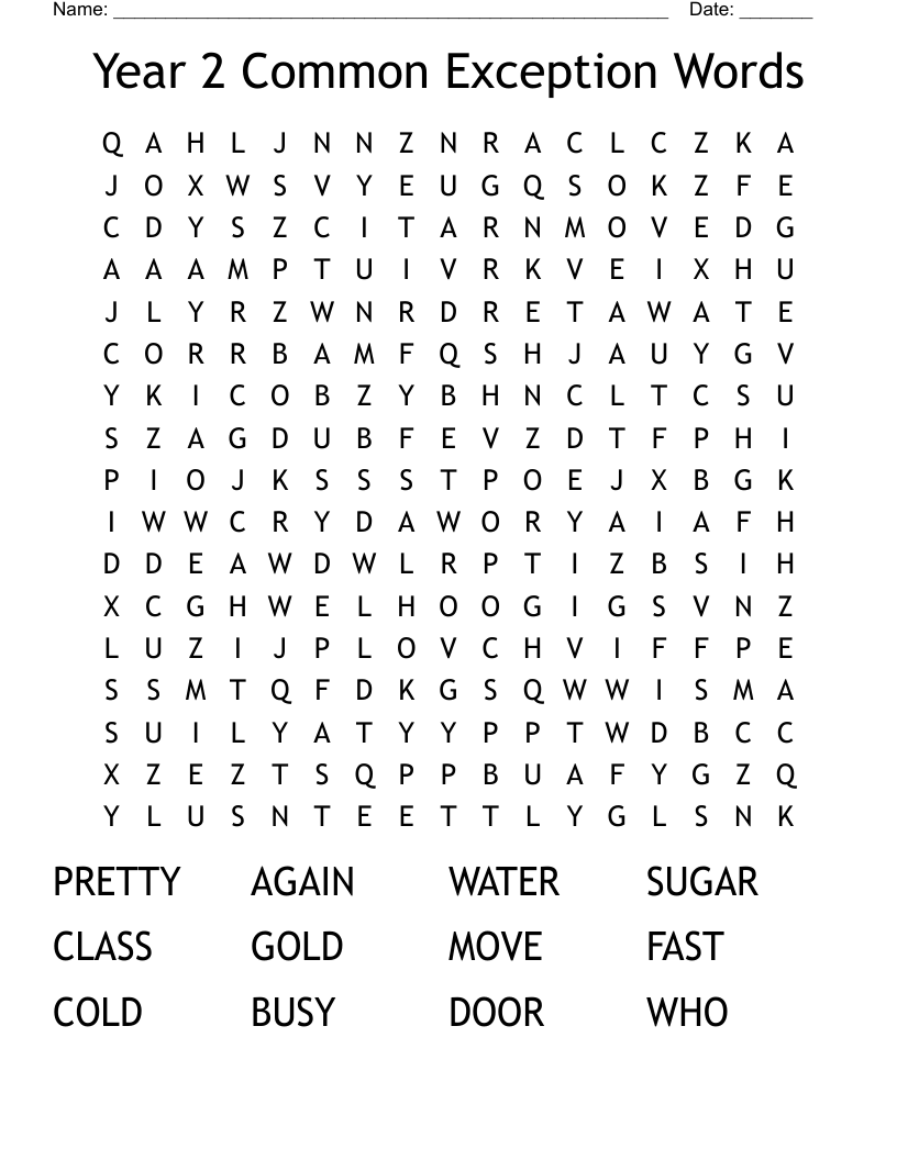 Year 2 Common Exception Words Word Search