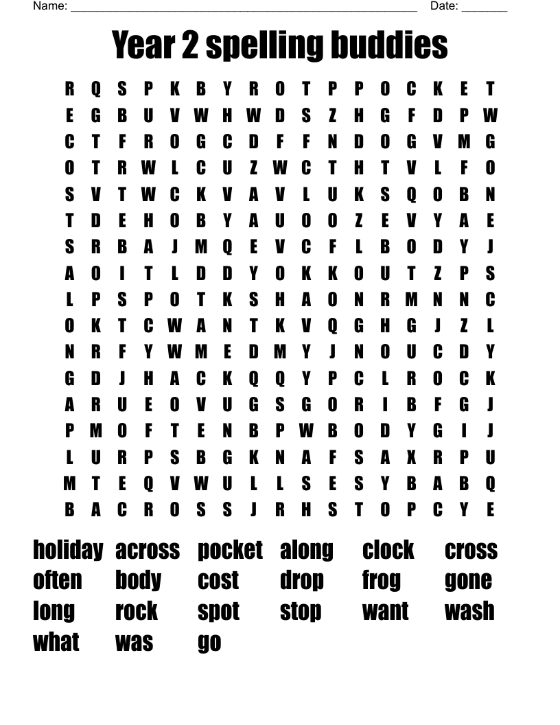 Year 2 spelling buddies Word Search