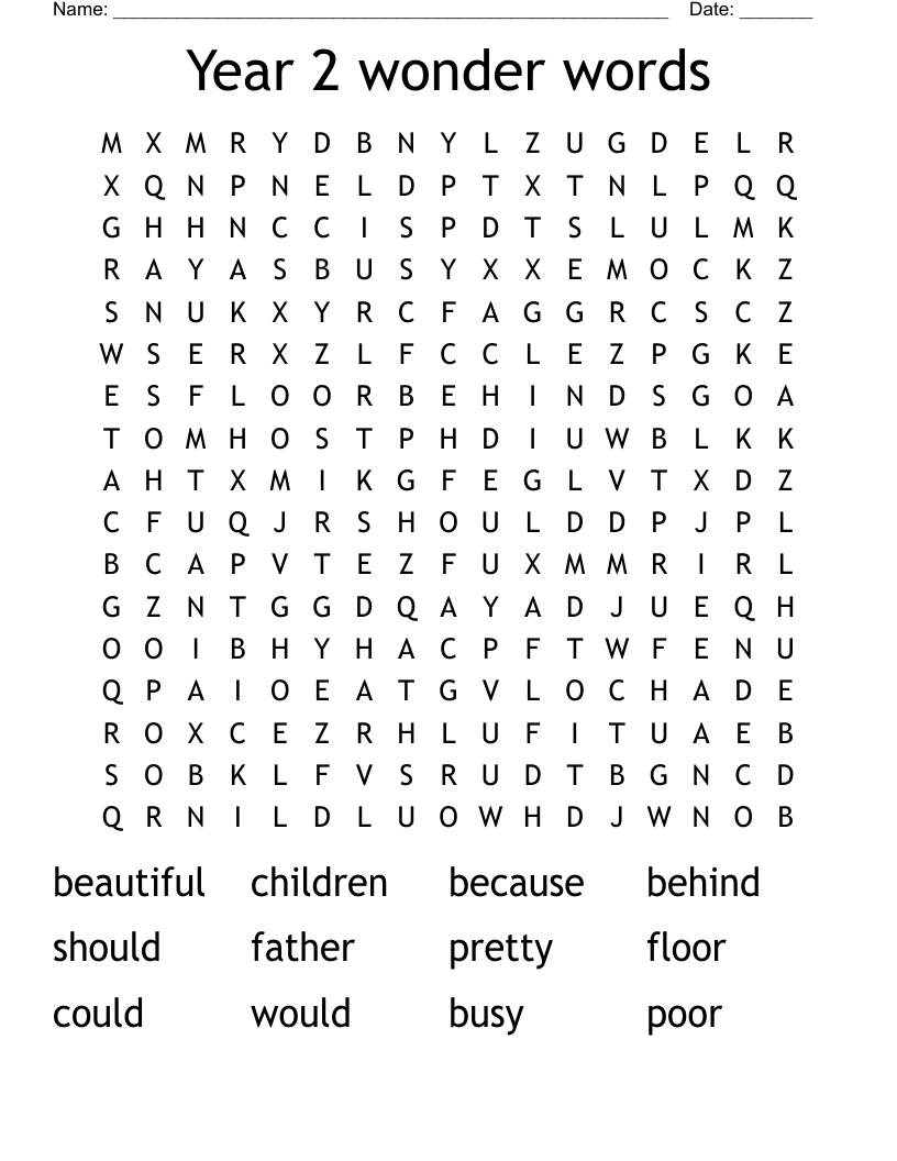 Year 2 wonder words Word Search