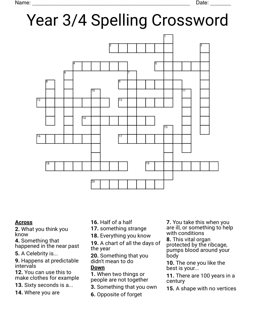 Year 3/4 Spelling Crossword