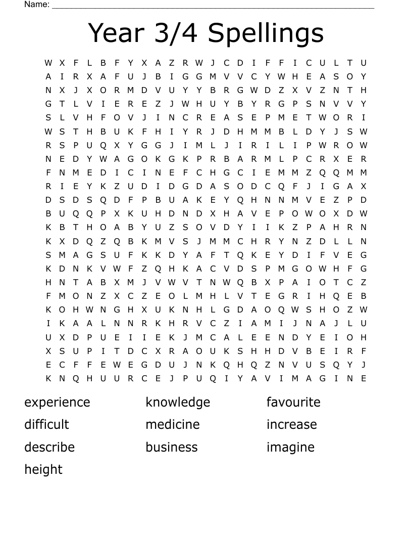 Year 3/4 Spellings Word Search