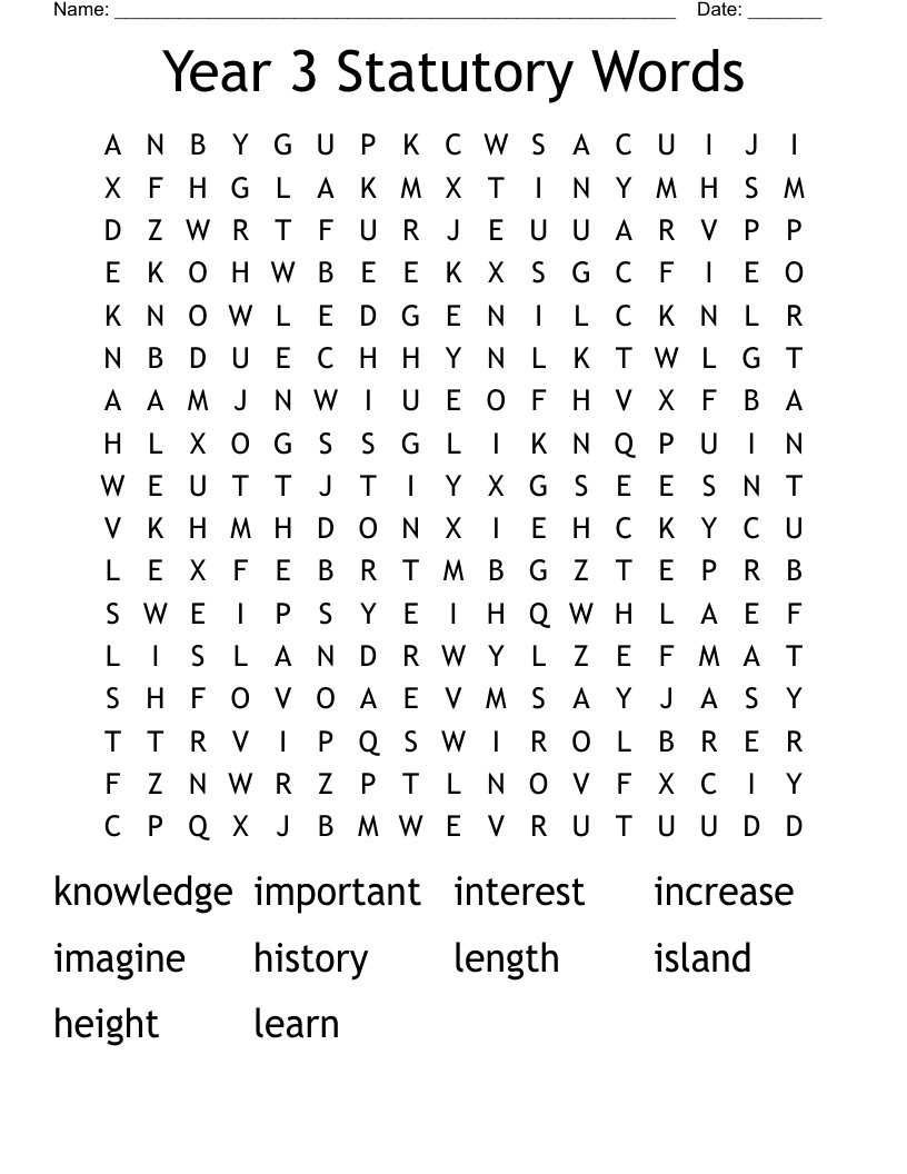 Year 3 Statutory Words Word Search