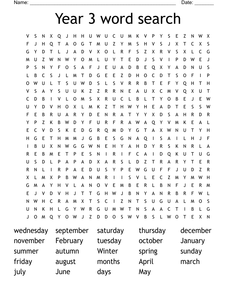 Year 3 word search