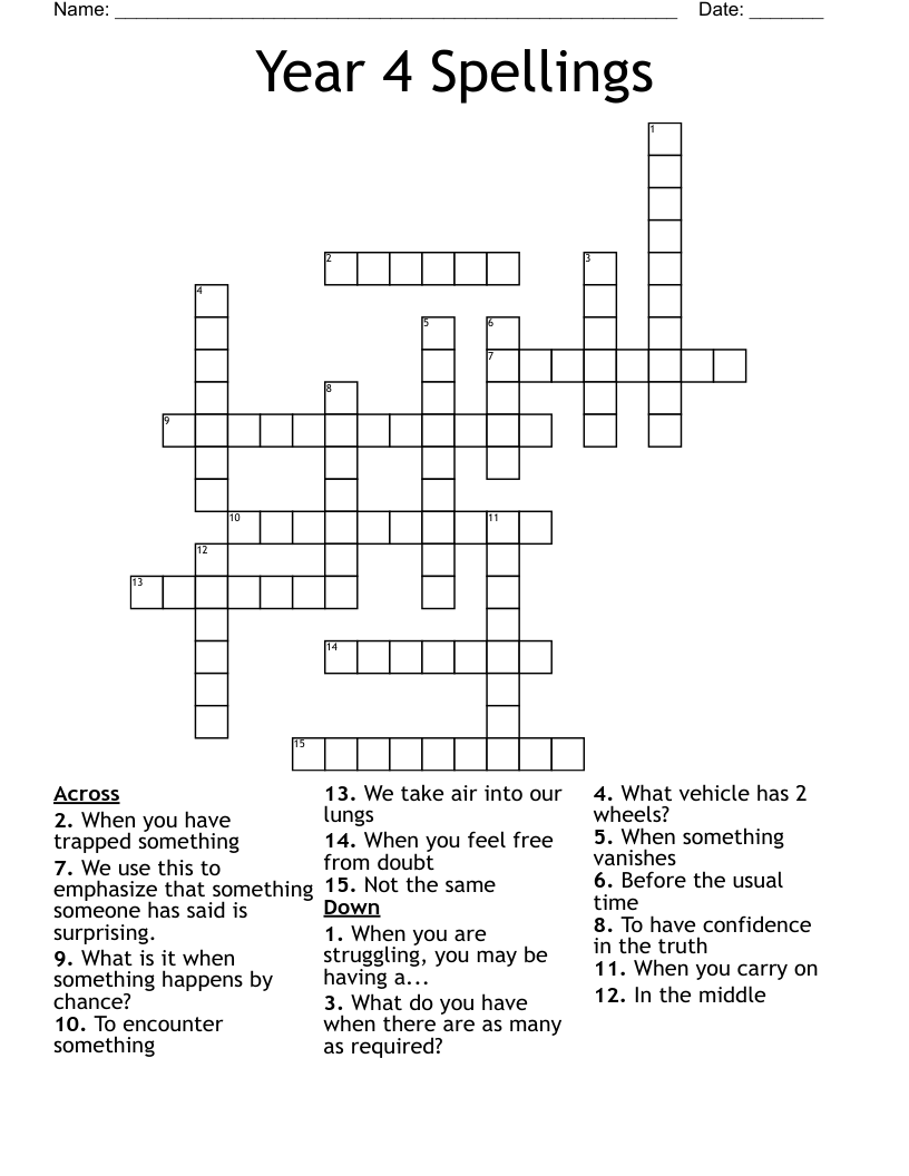 Year 4 Spellings  Crossword