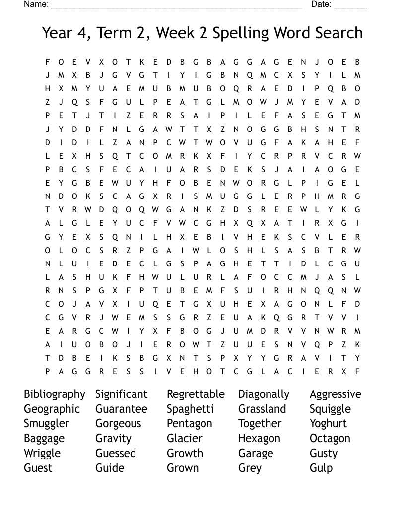 Year 4, Term 2, Week 2 Spelling Word Search