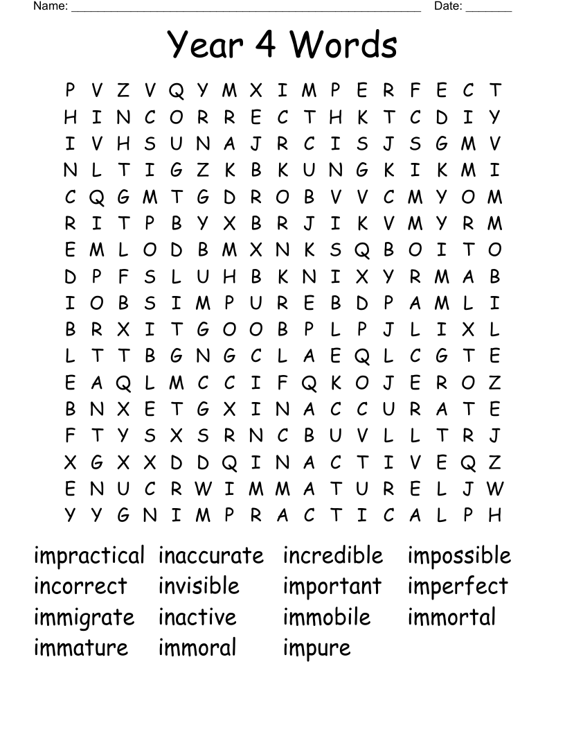 Year 4 Words Word Search