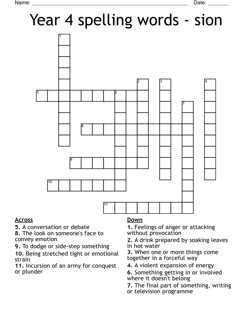 Year 4 spelling words - sion Crossword