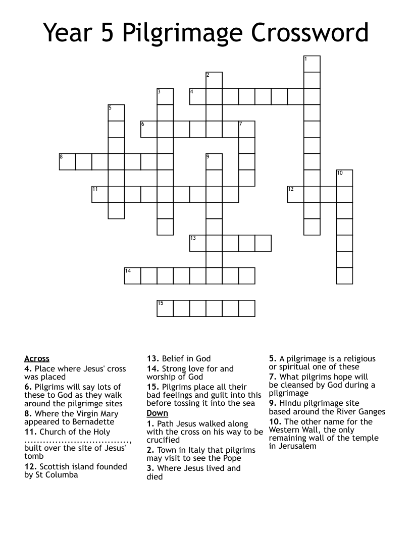 Year 5 Pilgrimage Crossword