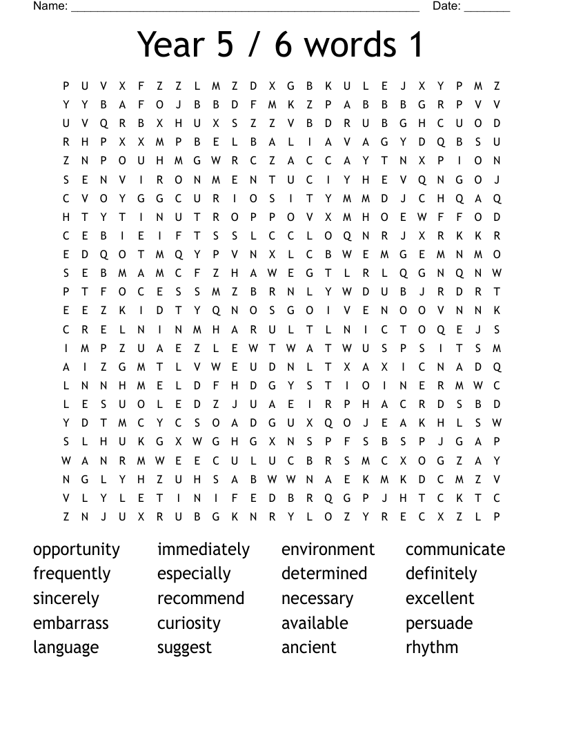 Year 5 / 6 words 1 Word Search