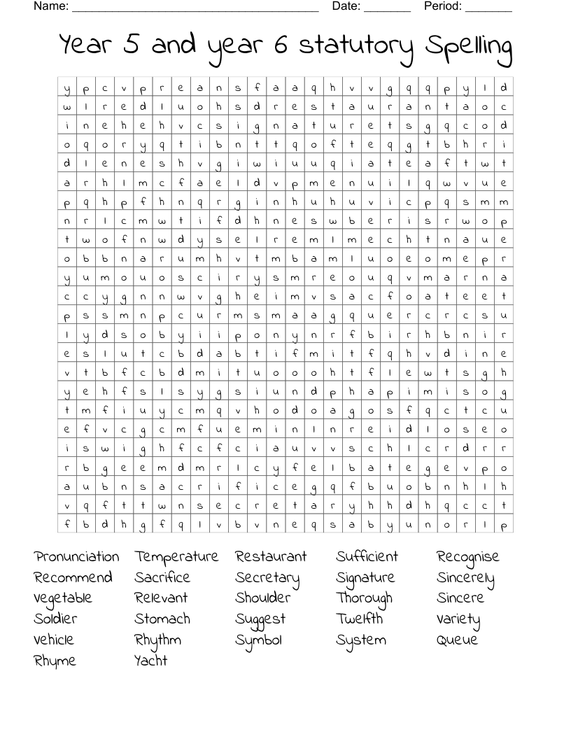 Year 5 and year 6 statutory Spelling Word Search