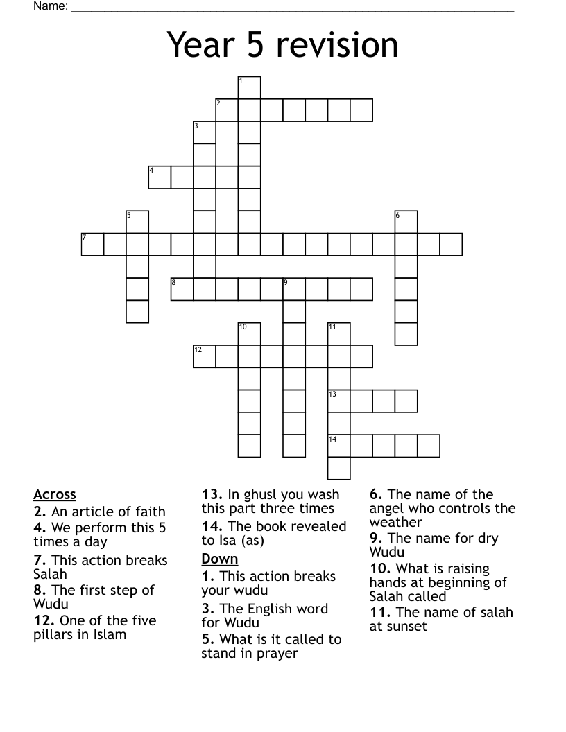 Year 5 revision Crossword