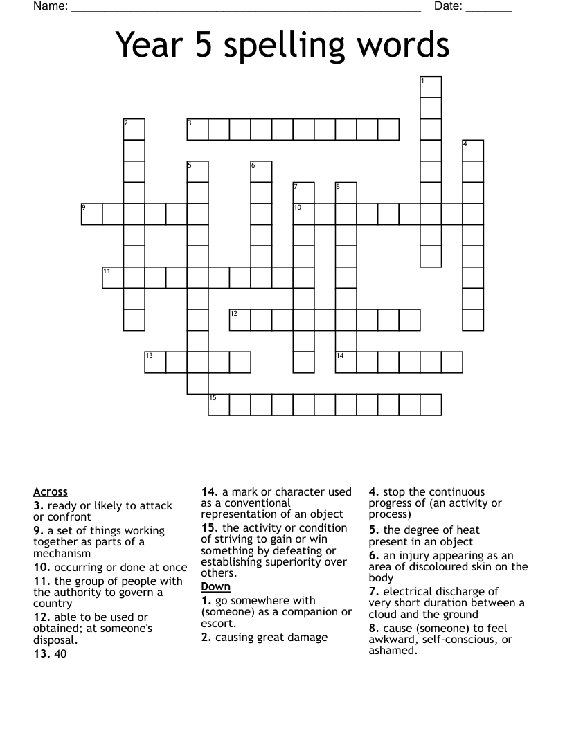 Year 5 spelling words Crossword