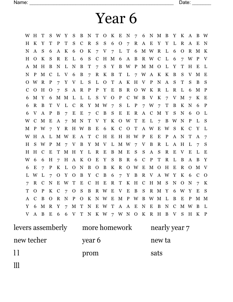 Year 6 Word Search