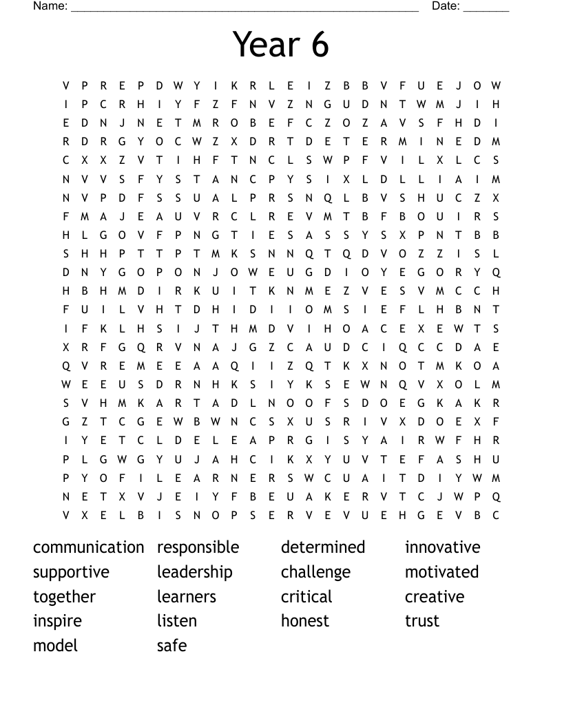 Year 6 Word Search