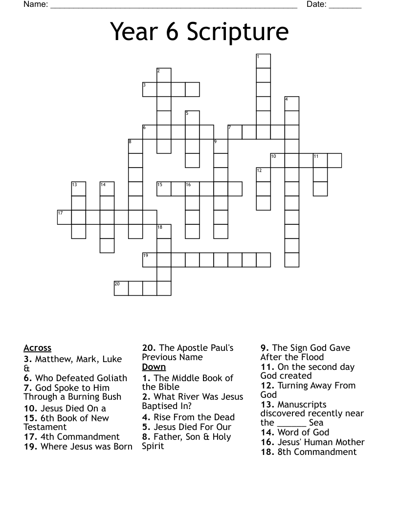 Year 6 Scripture Crossword