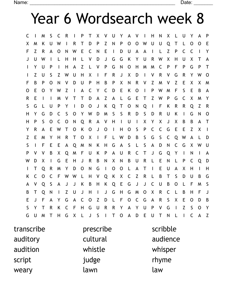 Year 6 Wordsearch week 8
