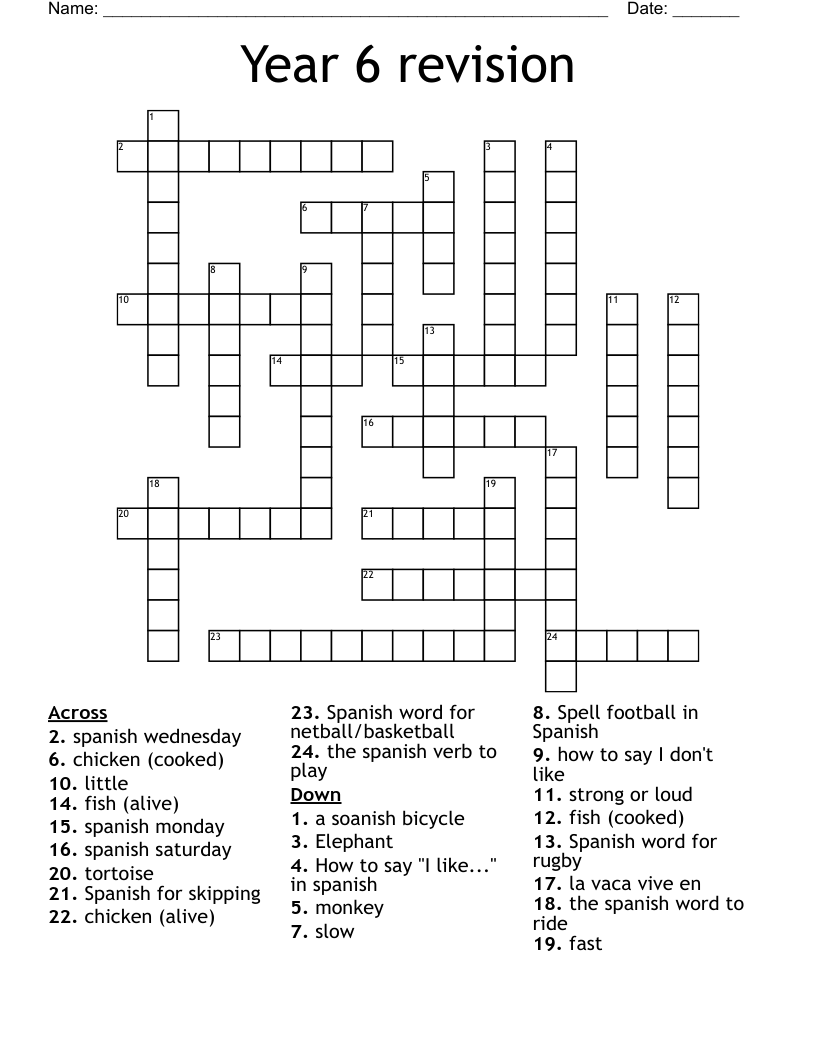 Year 6 revision Crossword