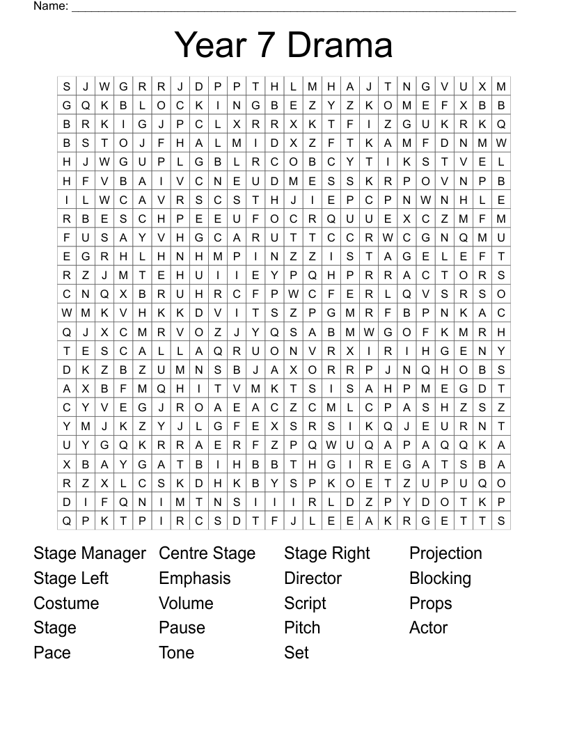 Year 7 Drama Word Search
