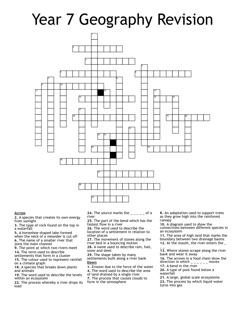 Year 7 Geography Revision Crossword