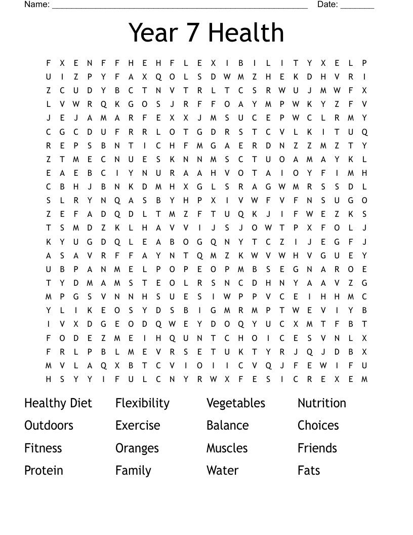 Year 7 Health Word Search