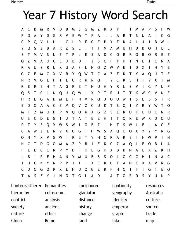 Year 7 History Word Search