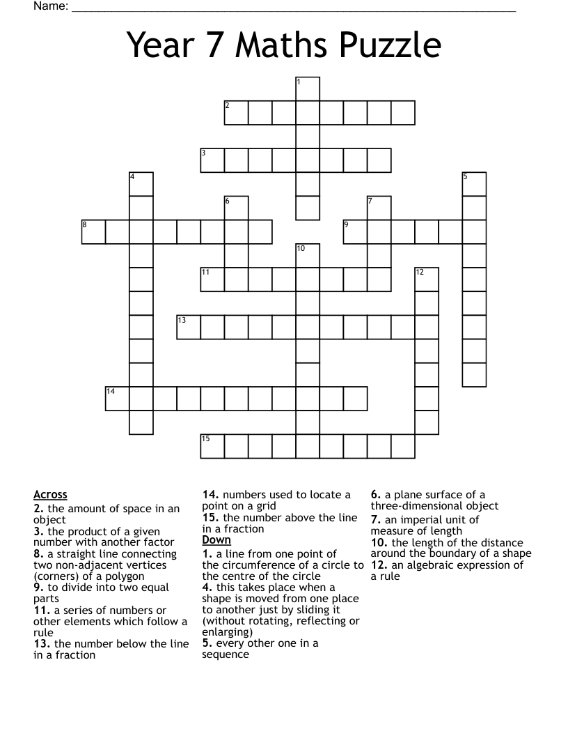 Year 7 Maths Puzzle Crossword
