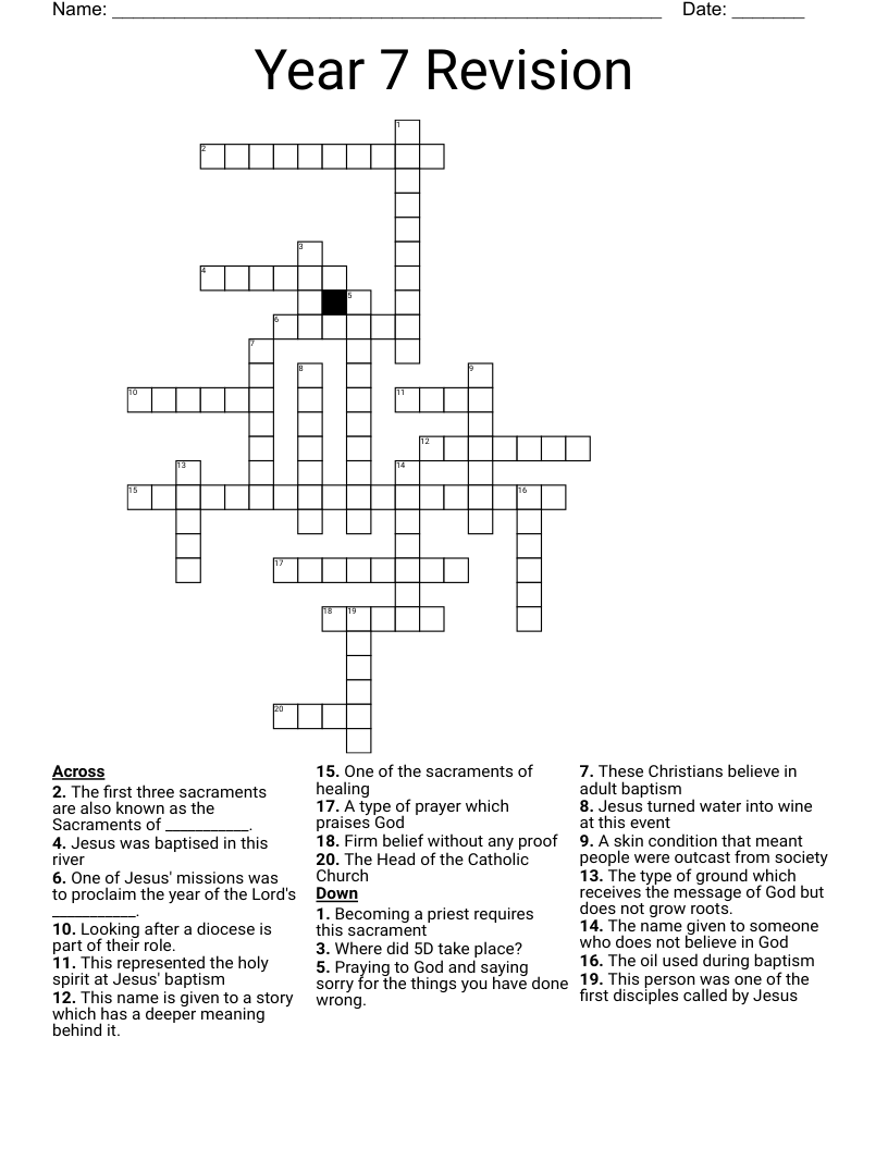 Year 7 Revision Crossword