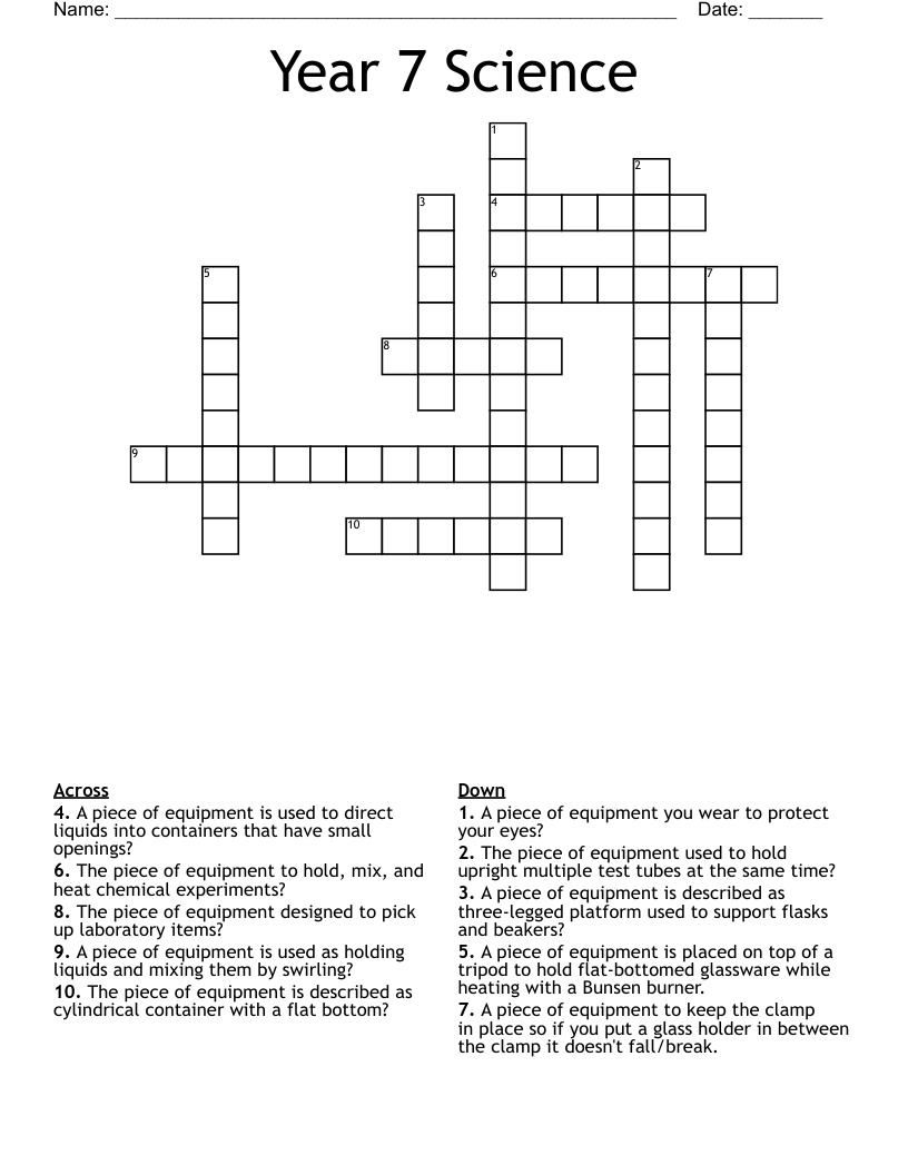 Year 7 Science Crossword