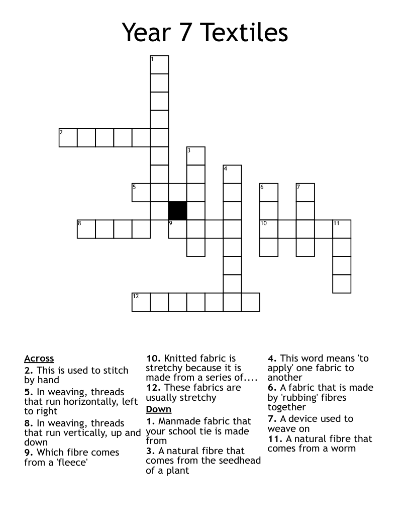 Year 7 Textiles Crossword