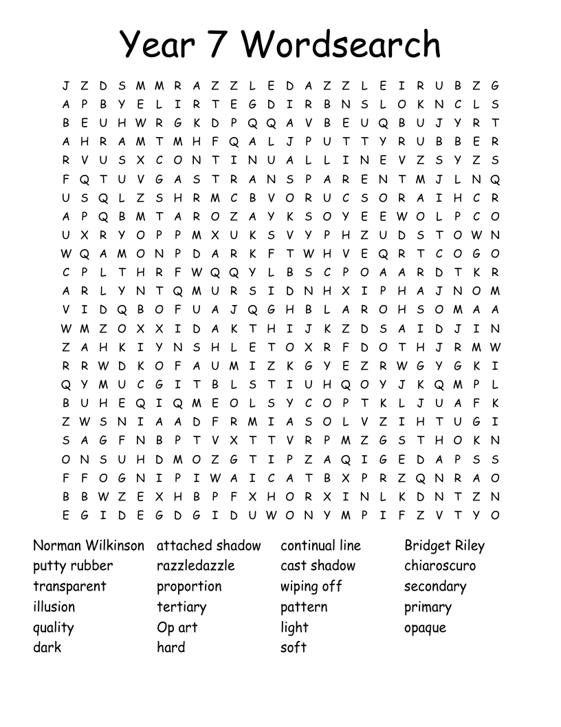 Year 7 Wordsearch