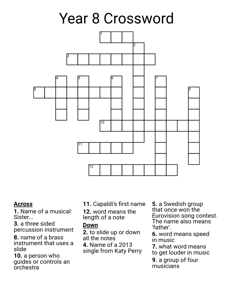 Year 8 Crossword